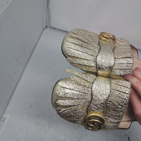 Gucci Gold Marmont GG Fringe Mule - Picture 4 of 10